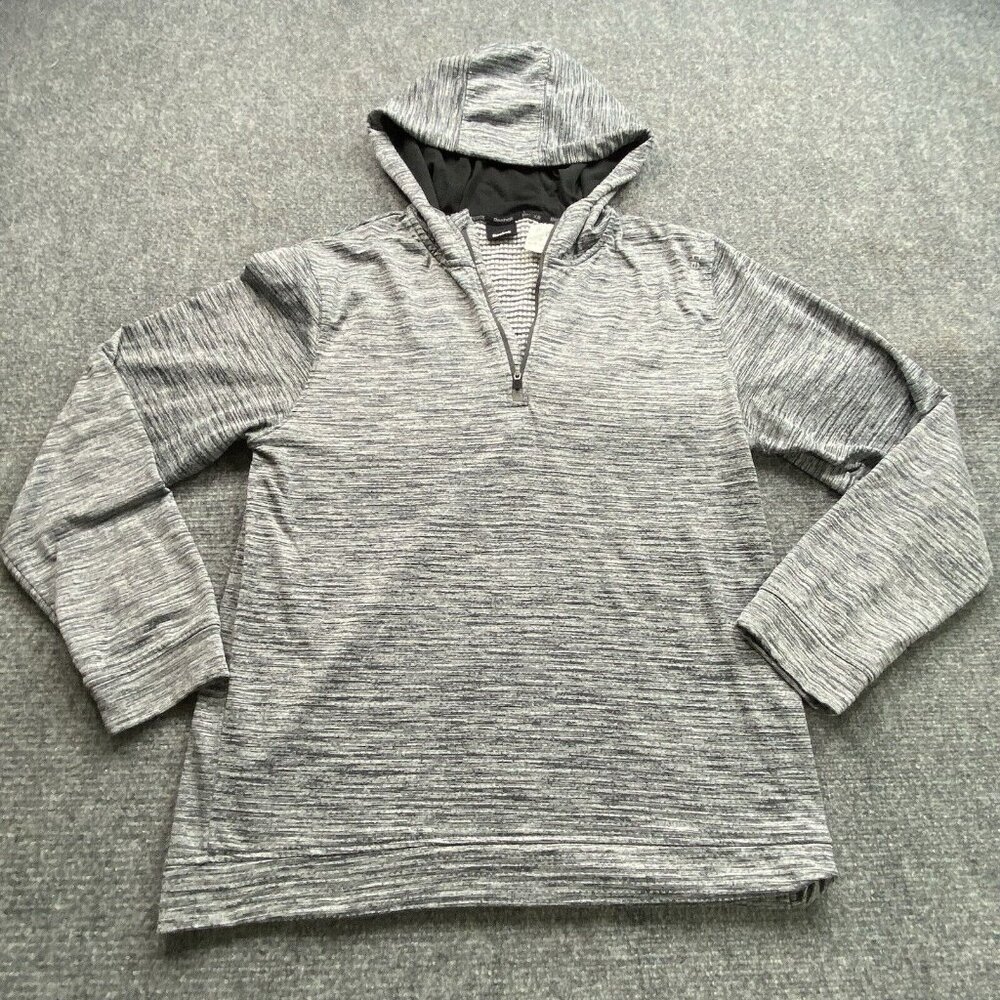 Reebok Hoodie Men L Gray Marble 1/4 Zip Pullover Double Knit Activewear Sport